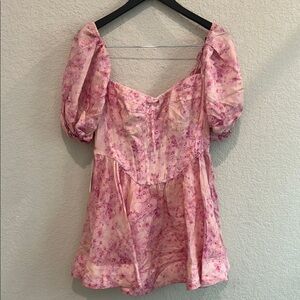 Bardot Floral Pink Puff Sleeve Mini Dress size M NWT